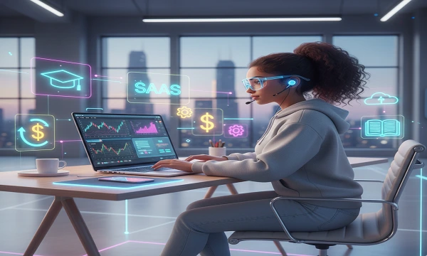 student earning money online using SaaS tools in 2025