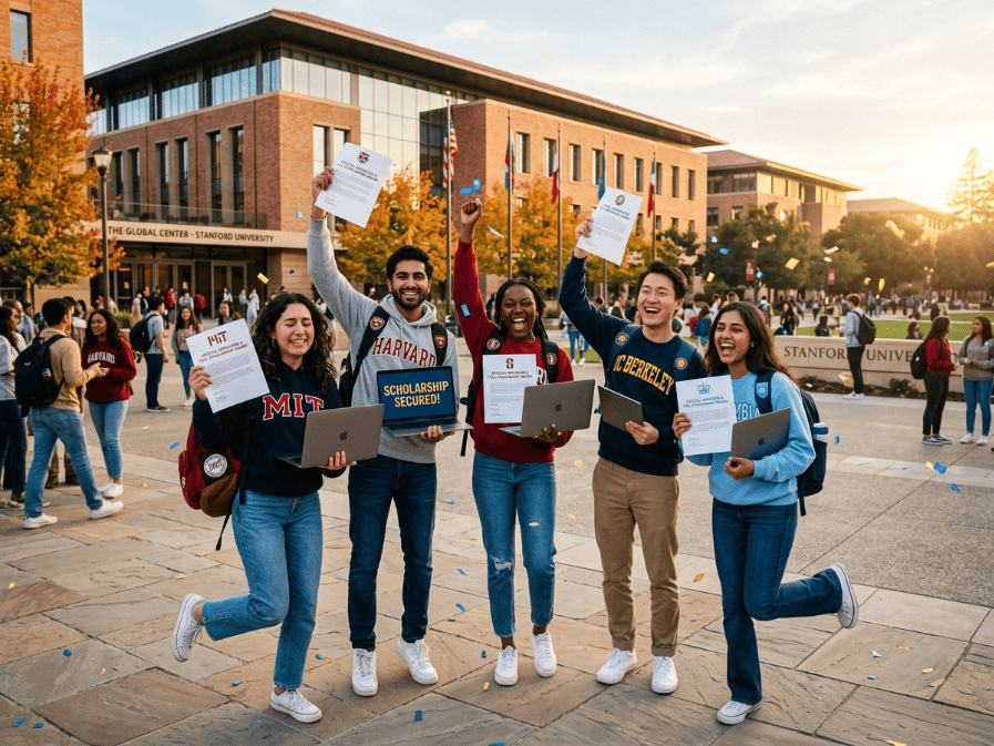 Students receiving fully funded scholarships at a US university campus